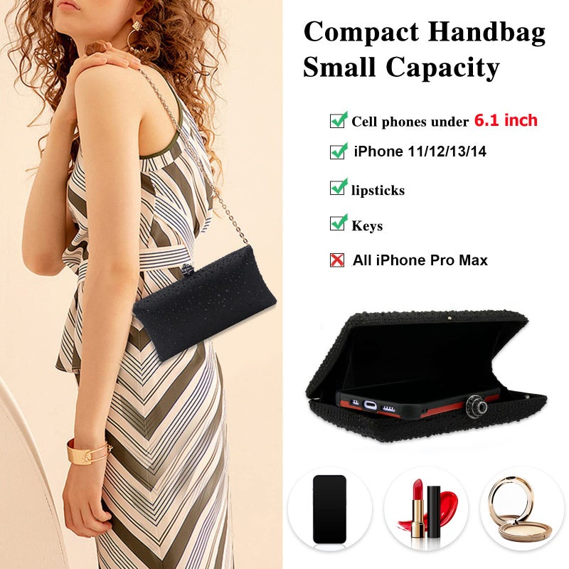jessie Women Beaded Clutch Bag Rhinestone Crystal Purse Glitter Evening Handbag for Wedding Cocktail Prom Party (Black) - Image 2